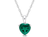 1.50 Carat (ctw) Lab-Created Emerald Heart Solitaire Pendant Necklace in Sterling Silver with Chain
