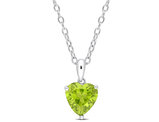 1.67 Carat (ctw) Peridot Heart Solitaire Pendant Necklace in Sterling Silver with Chain