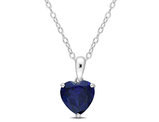 2.26 Carat (ctw) Lab-Created Blue Sapphire Heart Solitaire Pendant Necklace in Sterling Silver with Chain