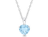 2.00 Carat (ctw) Blue Topaz Heart Solitaire Pendant Necklace in Sterling Silver with Chain