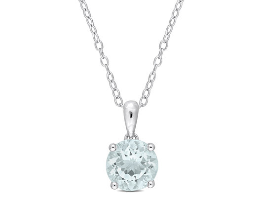 1.65 Carat (ctw) Aquamarine Solitaire Round Pendant Necklace in Sterling Silver with Chain (8mm)