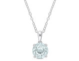 1.65 Carat (ctw) Aquamarine Solitaire Round Pendant Necklace in Sterling Silver with Chain (8mm)