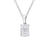 1.00 Carat (ctw) Simulated Moissanite Emerald-Cut Solitaire Pendant Necklace in Sterling Silver with Chain (8mm)