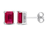 2.60 Carat (ctw) Lab-Created Ruby Octagon Solitaire Stud Earrings in Sterling Silver