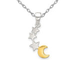 Stars and Moon Charm Pendant Necklace in Sterling Silver and Chain