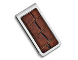 Brown Croco Texture Faux Leather Silver-tone Money Clip