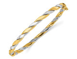 14K Yellow and White Gold Polished Twisted Hinged Bracelet Bangle