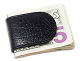 Black Leather Crocodile Grain Magnetic Money Clip