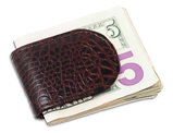 Brown Leather Crocodile Grain Magnetic Money Clip