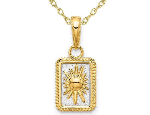 14K Yellow Gold Sun in Frame Charm Pendant Necklace with Chain