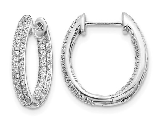 3/5 Carat (ctw) Diamond in-Out Hoop Earrings in 10K White Gold
