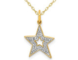 10K Yellow Gold Star Charm Pendant Necklace with Diamond Accents and Chain