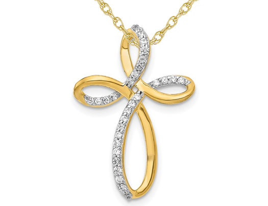 1/7 Carat (ctw) Diamond Cross Pendant Necklace in 10K Yellow Gold with Chain