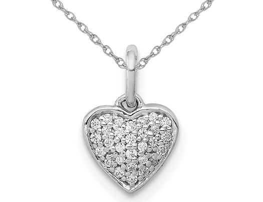1/10 Carat (ctw) Diamond Cluster Heart Pendant Necklace in 10K White Gold with Chain