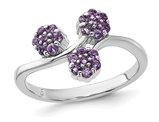 1/4 Carat (ctw) Amethyst Tri-Flower Ring in Sterling Silver