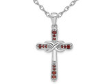 2/5 Carat (ctw) Garnet Cross Pendant Necklace in Sterling Silver with Chain