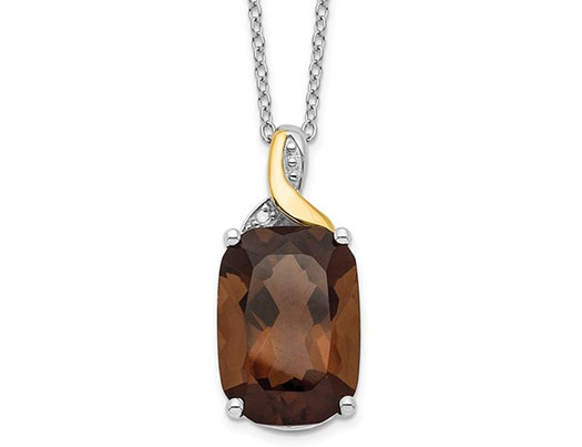 5.80 Carat (ctw) Smoky Quartz Pendant Necklace in Sterling Silver with 14K Gold Accents