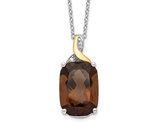 5.80 Carat (ctw) Smoky Quartz Pendant Necklace in Sterling Silver with 14K Gold Accents