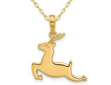 14K Yellow Gold Reindeer Charm Pendant Necklace with Chain
