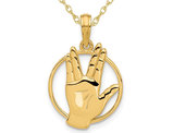 14K Yellow Gold Ancient and SciFI Hand Gesture Pendant Necklace with Chain