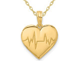 14K Yellow Gold EKG Heart Charm Pendant Necklace with Chain