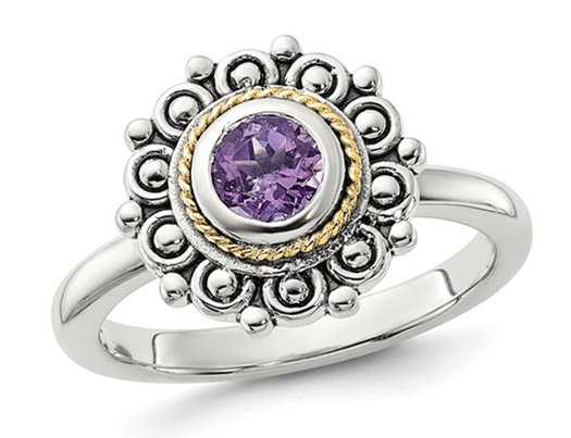 2/5 Carat (ctw) Amethyst Ring in Sterling Silver with Yellow Accent