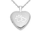 Sterling Silver Paw Prints with Heart Locket Pendant Necklace with Chain