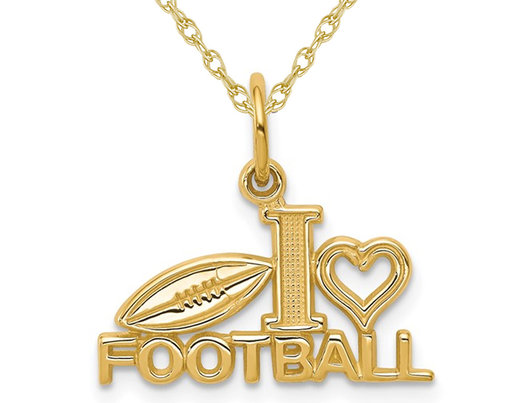 10K Yellow Gold I Love Football Charm Pendant Necklace with Chain