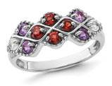 7/8 Carat (ctw) Amethyst, Garnet and White Topaz Ring in Sterling Silver