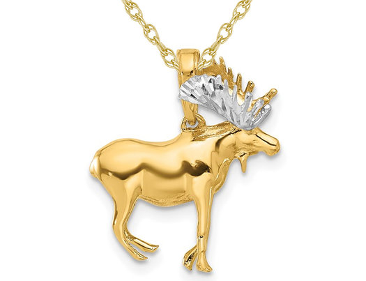 14K Yellow Gold Moose Charm Pendant Necklace with Chain