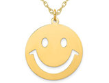 14K Yellow Gold Smiley Face Charm Pendant Necklace with Chain