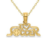 10K Yellow Gold I HEART SOCCER Charm Pendant Necklace with Chain