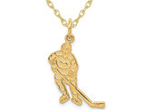 10K Yellow Gold Hockey Player Charm Pendant Necklace with Chain