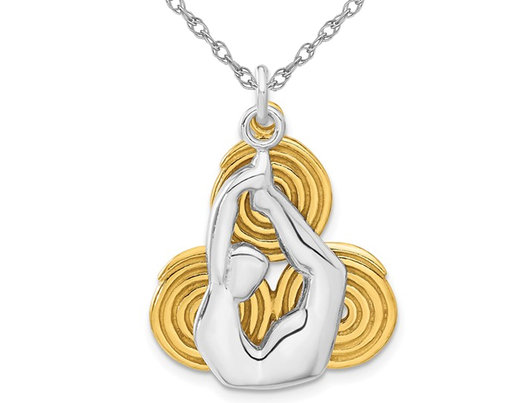 Sterling Silver with Yellow Plating Yoga Pose Charm Pendant Necklace with Chain