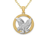 14K Yellow Gold Circle Eagle Charm Pendant Necklace with Chain