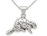 Antiqued Sterling Silver Beaver Charm Pendant Necklace with Chain