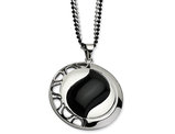 Stainless Steel Polished Black Onyx Pendant Neckace (24 Inches) with Chain
