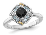 1/2 Carat (ctw) Black Onyx Ring with Blue Topaz in Sterling Silver