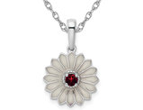 Sterling Silver Flower Pendant Necklace with Garnet and Chain