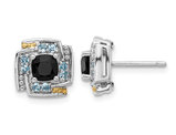 1.29 Carat (ctw) Black Onyx and Blue Topaz Post Earrings in Sterling Silver