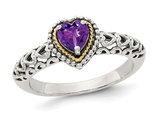 1/3 Carat (ctw) Amethyst Heart Ring in Sterling Silver with 14K Gold Accents