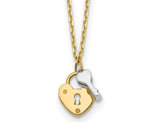 14K Yellow and White Gold Heart Lock and Key Charm Pendant Necklace with Chain