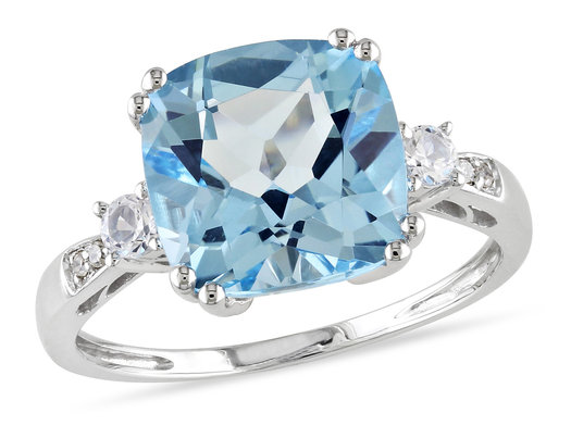 5.65 Carat (ctw) Blue Topaz and White Sapphire Ring in 10K White Gold