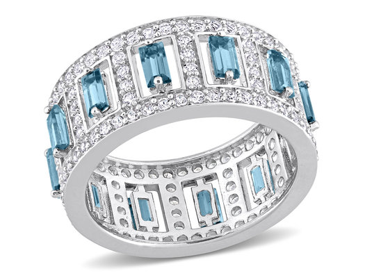 6.20 Carat (ctw) London Blue and White Topaz Eternity Band Ring in Sterling Silver