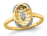 14K Yellow Gold Polished and textured Oval Ring in with Diamond Accents