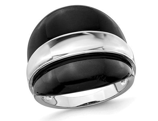 Sterling Silver Inlay Band Ring with Black Onyx