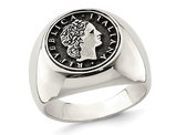 Mens Sterling Silver Antiqued Replica 50 Lire Italian Coin Ring
