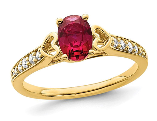 1.00 Carat (ctw) Oval-Cut Ruby Ring in 14K Yellow Gold with Diamonds (SIZE 7)