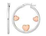 Sterling Silver with Rose Pink Heart Hoop Earrings