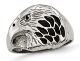 Men's Textured Black Enamel Eagle Ring in Stainless Steel